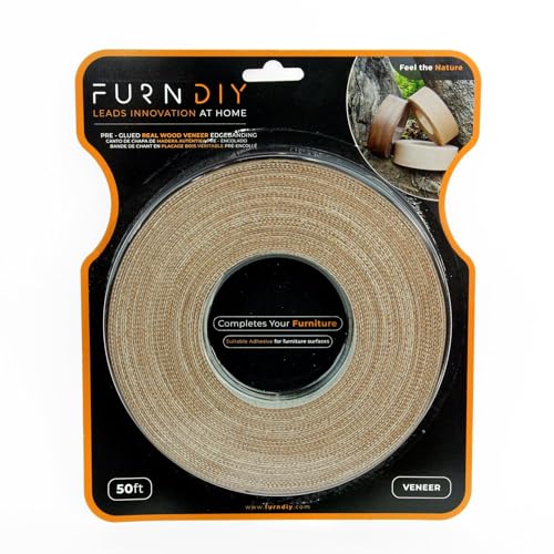 Furndiy Cherry 3/4" x 50' Roll Pre-Glued Wood Veneer Edge Banding, Iron on Edge Band, Hot Melt Adhesive, Real Wood Edge Tape, Veneer Edging for Easy Furniture Restoration, Smooth Surface, Based in USA