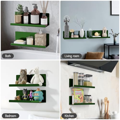 PAVSTINE Adhesive Floating Shelves for Wall No Drilling, 12 Inch Acrylic Self Adhesive Shelves, Stick on Shelves, Dorm Wall Shelf, for Bathroom, Kitchen, Bedroom, Office, Gaming Room, Green - color: Green