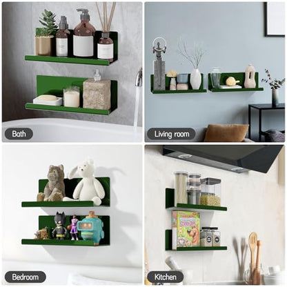 PAVSTINE Adhesive Floating Shelves for Wall No Drilling, 12 Inch Acrylic Self Adhesive Shelves, Stick on Shelves, Dorm Wall Shelf, for Bathroom, Kitchen, Bedroom, Office, Gaming Room, Green - color: Green