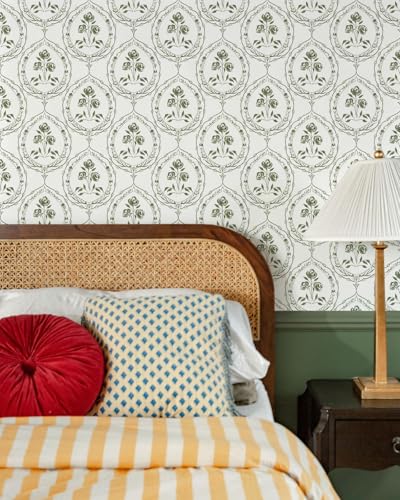 Boho Floral Peel and Stick Wallpaper Green Self Adhesive Wallpaper - color: Green