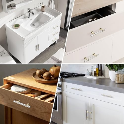 Kitchen Cabinet Handles 7-1/2 Inch 10 Pack, Brushed Nickel and Gold Cabinet Pulls, Silver Gold Drawer Pulls for Dresser Bathroom Two Tone Kitchen Hardware, Zinc Alloy Base - color: Brushed nickel&Gold, size: Hole Center:7-1/2 Inch(192mm)