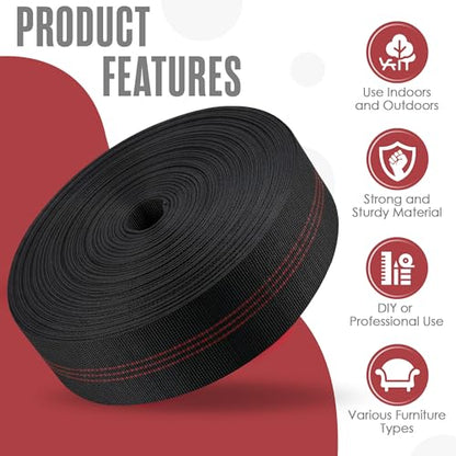 Chair Webbing, Upholstery Strapping, Elastic Furniture Repair, 2IN x 160FT - size: 2 Inch X 160 Feet