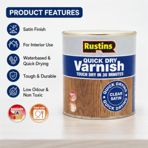 Rustins Quick Dry Varnish Clear Satin 250ml | 8.5 Fl. Oz. - color: Satin Clear, size: 250ml
