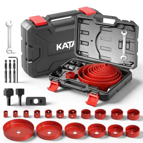 KATA 25 PCS Hole Saw Kit with 3/4"-6" for Soft Wood, Drywall, Plastic, Red - color: 25PC-Red Hole Saw Kit