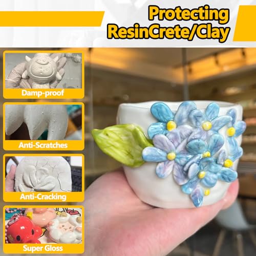 Air Dry Clay Glaze, 177ml Clay Varnish for Air Dry Clay/Polymer Clay Sealer, ResinCrete, Varnish for Pottery&Acrylic Paint, Waterproof & Stain Resistant, Design for Air Dry Clay Pottery (Gloss,6OZ) - size: 6OZ