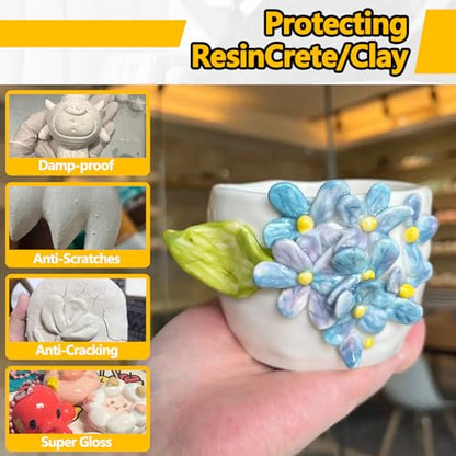 Air Dry Clay Glaze, 177ml Clay Varnish for Air Dry Clay/Polymer Clay Sealer, ResinCrete, Varnish for Pottery&Acrylic Paint, Waterproof & Stain Resistant, Design for Air Dry Clay Pottery (Gloss,6OZ) - size: 6OZ