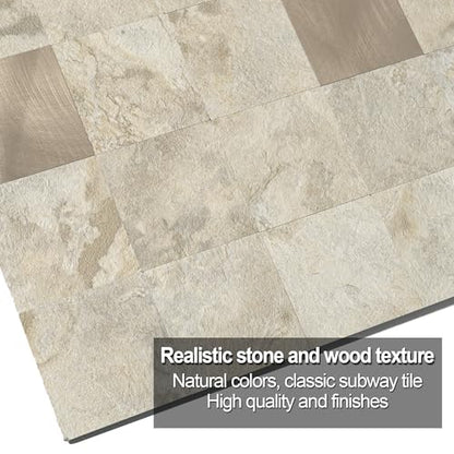 Yipscazo 10 Sheet Peel and Stick Backsplash Mosaic Tiles Stainless Steel Metal Kitchen Backsplash Stick on Tiles for Stove, Bathroom, Laundry in Ecru Stone (11.8'' x 11.8'') - color: Stone Beige