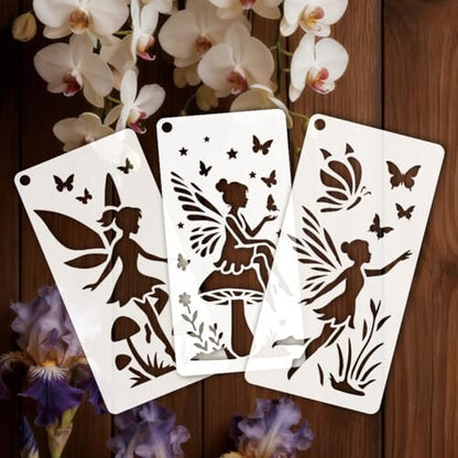 12 Sheets Fairy Stencils for Painting, Moon Fairy Wildflower Butterfly Drawing Templates Plastic Art Templates for Painting on Wall Wood Home Decor - style: Fairy