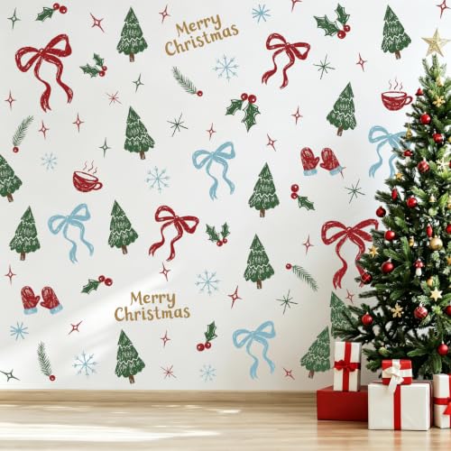 Merry Christmas Tree Wall Decals, 6 Sheet 80 Pcs - color: Christmas Tree