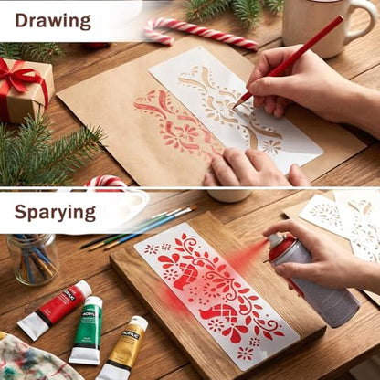 10Pcs Border Stencils for Painting on Wood, Resuable Lace Talavera Stencils for Crafts, Cake Stencil Mexican Floral Stencil for Furniture Wood Wall Canvas Floor