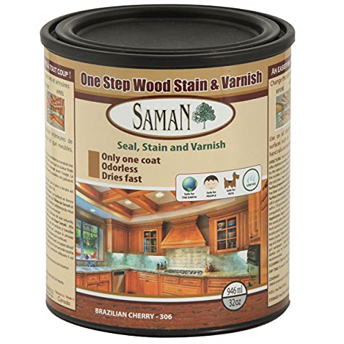 SamaN Interior One Step Wood Seal, Stain and Varnish – Oil Based Odorless Dye - Protection for Furniture and Fine Wood (Brazilian Cherry SAM-306, 32 oz) - color: Brazilian Cherry, size: 1 Quart