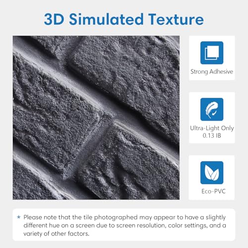 COMSTICKC 3D Faux Brick Wall Panels Peel and Stick, 10 Pcs 11.8" x 11.8" - color: Dark Gray