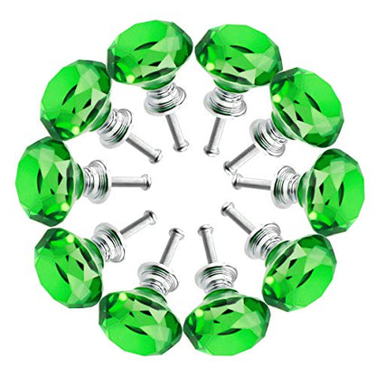 Crystal Glass Cabinet Knobs 30mm Diamond Shape Drawer Kitchen Cabinets Dresser Cupboard Wardrobe Pulls Handles 10 Pcs - color: Green