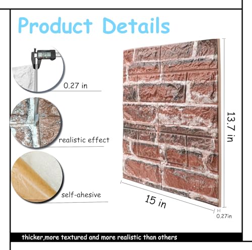 Faux Brick Wall Panels, 20 PCS, Red - color: Red Brick, size: 20PCS