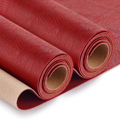 Faux Leather Fabric, Soft Synthetic PU Fabric Material, Thick Durable Synthetic Repholstery Leather Vinyl, Soft Touch Distressed DIY Crafts, Upholstery - Individual 1 Yards Cut 36" x 54"- Red - color: Red