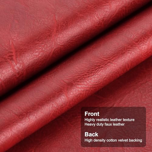 Faux Leather Fabric, Soft Synthetic PU Fabric Material, Thick Durable Synthetic Repholstery Leather Vinyl, Soft Touch Distressed DIY Crafts, Upholstery - Individual 1 Yards Cut 36" x 54"- Red - color: Red