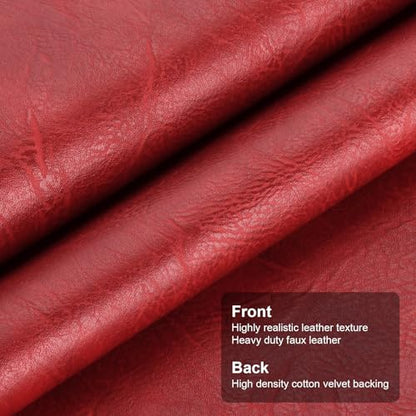 Faux Leather Fabric, Soft Synthetic PU Fabric Material, Thick Durable Synthetic Repholstery Leather Vinyl, Soft Touch Distressed DIY Crafts, Upholstery - Individual 1 Yards Cut 36" x 54"- Red - color: Red