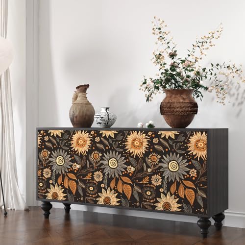 Laatse Boho Floral Wallpaper Peel and Stick 17.5" × 393", Black - color: Black,Brown, size: 393" x 17.5"
