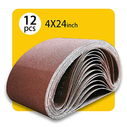 4x24 4 x 24 Sanding Belt Pack 4-Inch x 24-Inch,12 Pcs(4 Each of 80 120 150 Grits) Aluminum Oxide for Sander - size: 4x24in