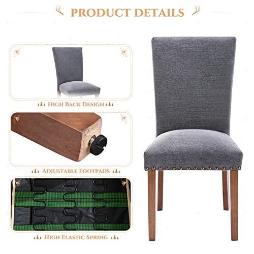 Parsons Dining Chairs Set of 4, Upholstered Nailhead Dining Room Kitchen Side Chair with Thick Cushions and Wood Legs, Dark Grey - color: Grey, size: set of 4