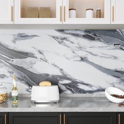 VEELIKE Modern Black and White Liquid Marble Contact Paper for Countertops Waterproof Kitchen Countertop Peel and Stick Marble Wallpaper 15.7''x118'' Adhesive Granite Contact Paper for Bathroom Table - size: 15.7" x 118"