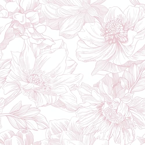 Ismoon Large Floral Peel and Stick Wallpaper Boho White/Pink Contact Paper 17.3inx6.5ft Removable Self Adhesive Bedroom Cabinet Mural Wall Decor Vinyl Roll - color: Pink, size: 17.3" x 78.7"