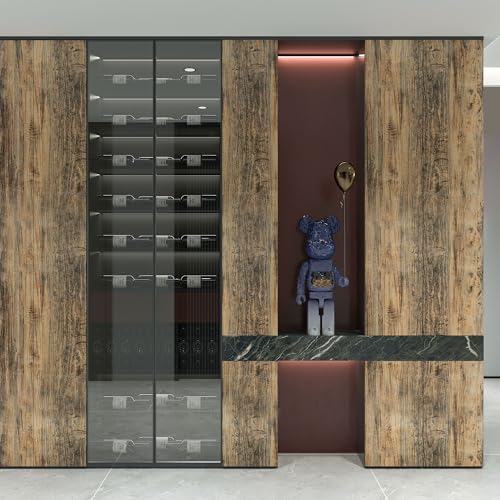 3yecao Extra Wide Thick Brown/Grey Distressed Wood Wallpaper Peel and Stick - color: Brown, size: 31" x 354"