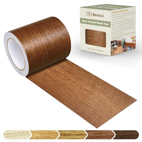 Besezx Wood Grain Tape, 2.4" X15', Self Adhesive Wood Grain Repair Patch for Tables, Chairs, DIY,Baseboards, Doors, Windows, Floors and Furniture Renovation.（Raw Wood Grain） - color: Raw Wood Grain, size: 2.4" X15'
