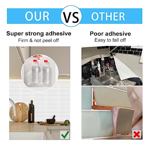 Alwayspon 12×12inch×10Pcs 2.5mm Thick Version White 3D Vinyl Backsplash Tiles, Self-Adhesive Peel and Stick Wall Tile Stickers Stick on Subway Tiles for Kitchen Bathroom Wall - color: White