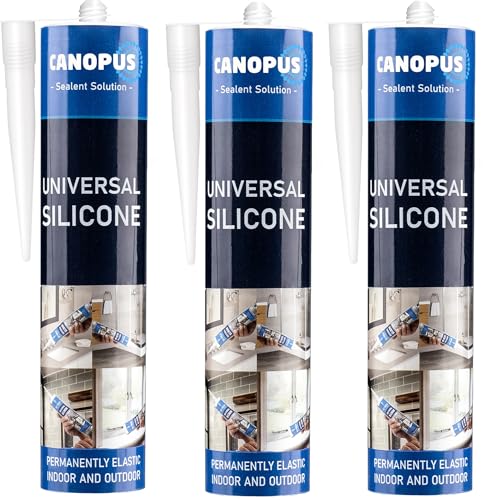 CANOPUS Universal Silicone, Clear, 3-Pack 10oz Each, Waterproof Kitchen & Bathroom Acetoxy Silicone Sealant, Suitable for Indoor and Outdoor Waterproofing and Bonding Applications, Shower Sealant - style: 3-Pack Clear