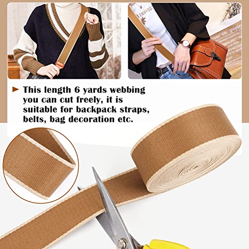 Heavy Duty Striped Nylon Webbing Belt - 1.5 inch, Pale Brown - color: Pale Brown-6 Yards