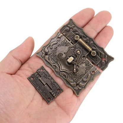 uxcell 2pcs Retro Bronze Alloy Latch Locks and 4pcs Engraved Hinges, 66 x 55mm Latch Buckle and Pattern Hinge with 24pcs Screws for Decorative Cabinet Small Wooden Box - size: 66 x 55mm