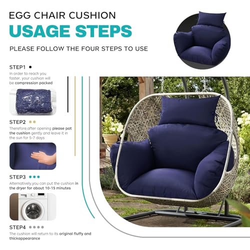 Egg Chair Cushion Replacement, Waterproof Thicken Hanging Egg Swing Chair Cushion for Outdoor Furniture, Wicker Rattan Hammock Basket Cushion with Headrest Pillow 47x31.5x4.7 inch(Blue) - color: Blue