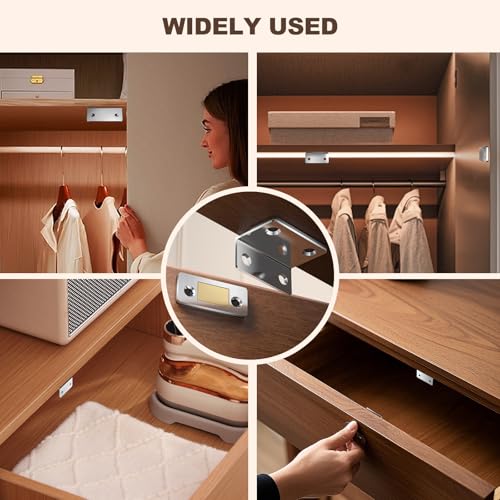 PHIXBEAR Invisible Magnetic Cabinet Door Catch with Pro Adhesive, 6 Sets L-Shaped Ultra Thin Drawer Door Cabinet Magnets, Easy Install for Kitchen & Closet