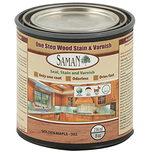 SamaN Interior One Step Wood Seal, Stain and Varnish – Oil Based Odorless Dye - Protection for Furniture and Fine Wood (Golden Maple SAM-302, 8 oz) - color: Gold Maple, size: 8 oz