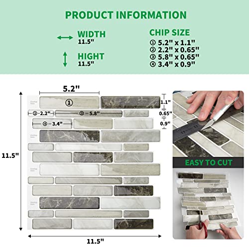 LONGKING Self-Adhesive Kitchen Backsplash, Marble Look Decorative Tiles (10 Tiles) (Light Brown) - color: Light Brown