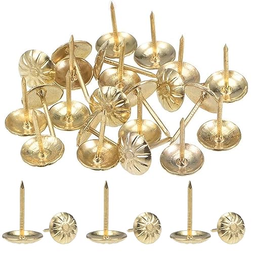 Upholstery Tacks, 200pcs 7/16 Inch Furniture Tacks Nails,Upholstery Nails for Furniture DIY Decorative,DIY Project, Home Decor (Gold) - color: Gold