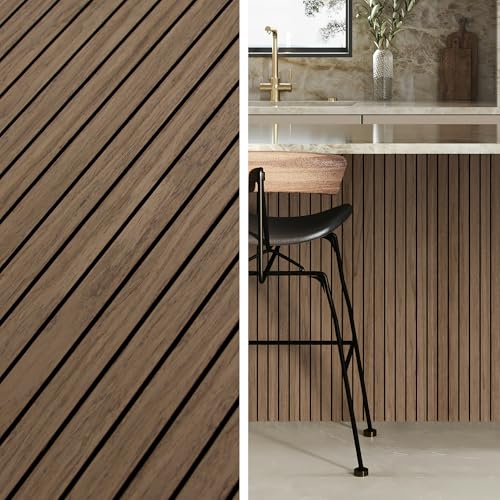 8-Pack Peel & Stick Acoustic Wood Slat Wall Panels - color: Walnut, size: 8pcs - 23.6" x 23.6"