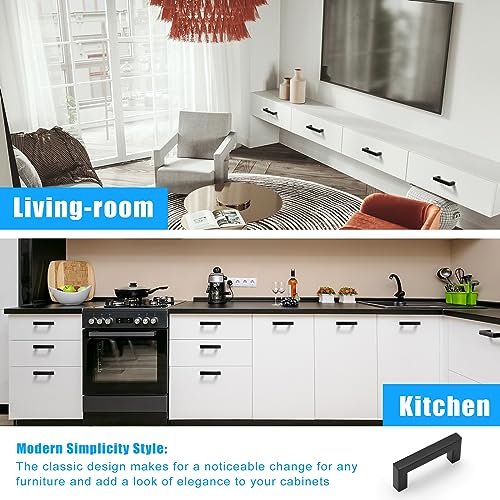 KNOBWELL 20 Pack| 3 inch Black Kitchen Cabinet Handles, Stainless Steel Cabinet Pulls 76mm, Matte Black Cabinet Handles for Dresser Drawer Cupboard Closet Nightstand - color: Matte Black, size: Hole Center:3 inch(76mm)