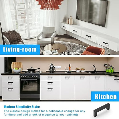 KNOBWELL 20 Pack| 3 inch Black Kitchen Cabinet Handles, Stainless Steel Cabinet Pulls 76mm, Matte Black Cabinet Handles for Dresser Drawer Cupboard Closet Nightstand - color: Matte Black, size: Hole Center:3 inch(76mm)