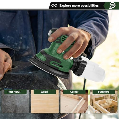 Prostormer Detail Sander, 13000RPM Mouse Sander, 1.6A Electric Palm Sanders - color: Green