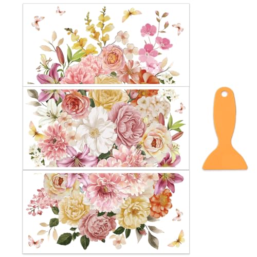 OLYCRAFT 3 Sheets/Set Roses Flowers Transfer Sticker 6x12 Inch Rub on Transfers for Furniture and Craft Floral Furniture Transfer Sticker Decals Rub on Decals for Wood Glass Ceramic Home Decoration - style: Liliy
