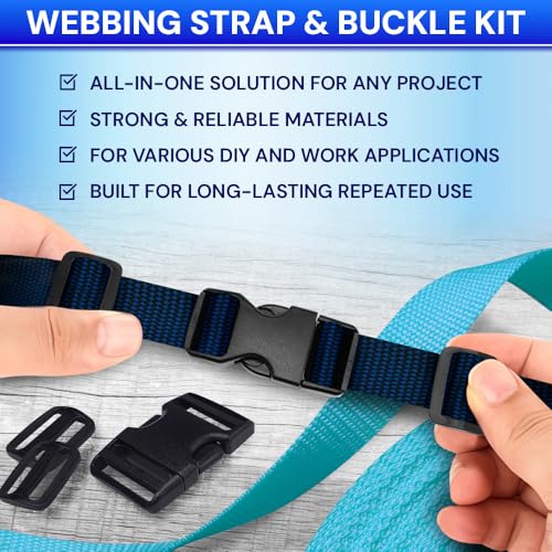 TECEUM 1" Nylon Strap Kit with Buckles, Navy Blue 6 yards Repair Set - color: Navy Blue, size: 1" - 6 yards, style: 6 Buckle - 12 Slides - 6 D-rind