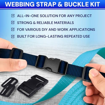 TECEUM 1" Nylon Strap Kit with Buckles, Navy Blue 6 yards Repair Set - color: Navy Blue, size: 1" - 6 yards, style: 6 Buckle - 12 Slides - 6 D-rind