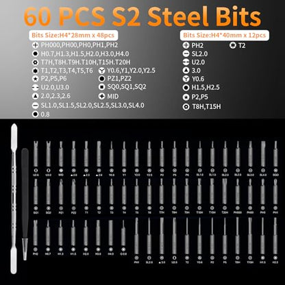 60‑in‑1 Mini Electric Screwdriver Set,S2 Bits,5 Torque Settings,LED Lights - color: Gray 2