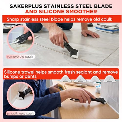 Sakerplus 3-in-1 Silicone Caulking Tools with Scraper, Caulk Remover Kit - color: Classic with Scraper