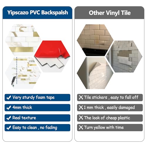 5 - Sheet Peel and Stick Backsplash Wall Tile, PVC Kitchen Backsplash, Stick on Tiles for Backsplash Kitchen (12'' X 12'', White with Gold) - color: White With Gold