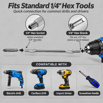 Guyuyii Flexible Drill Bit Extension, 360° Bendable Shaft for Tight Spaces - color: 2pcs