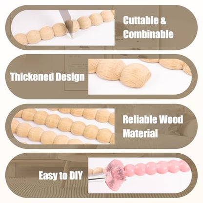 Wood Bobbin Trim Molding Beaded Wood Trim 15.7 Inch Long - size: 24mm