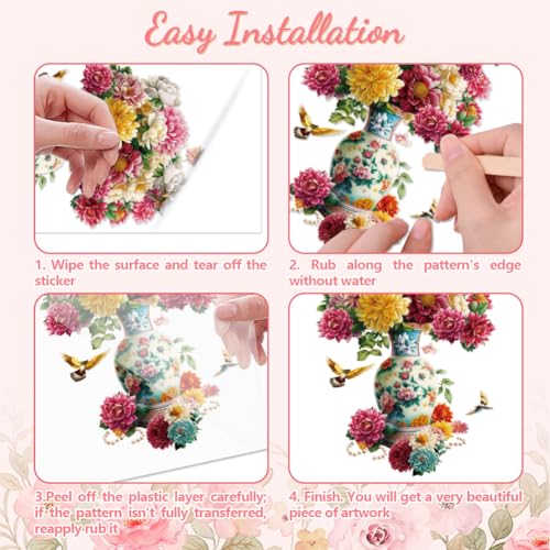 Peacoblue Chinese Flower Pot Rub On Transfers for Furniture Craft 6"x12" - style: Chinese Flower Pot